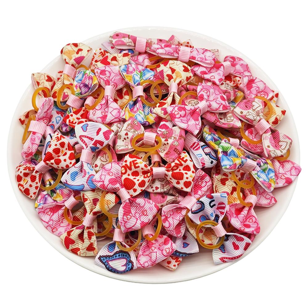 100pcs Cute Pet Hair Bows 100% Handmade Elegant Durable Dog Hair Accessories Flower Pet Grooming Supplies Small Dog Hair Clips