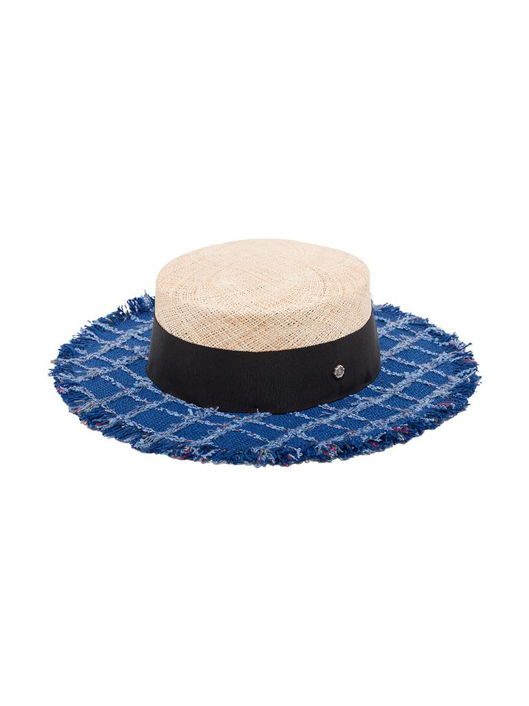 Beulaunhaes Wide Tweed Boater Hat - Royal Blue