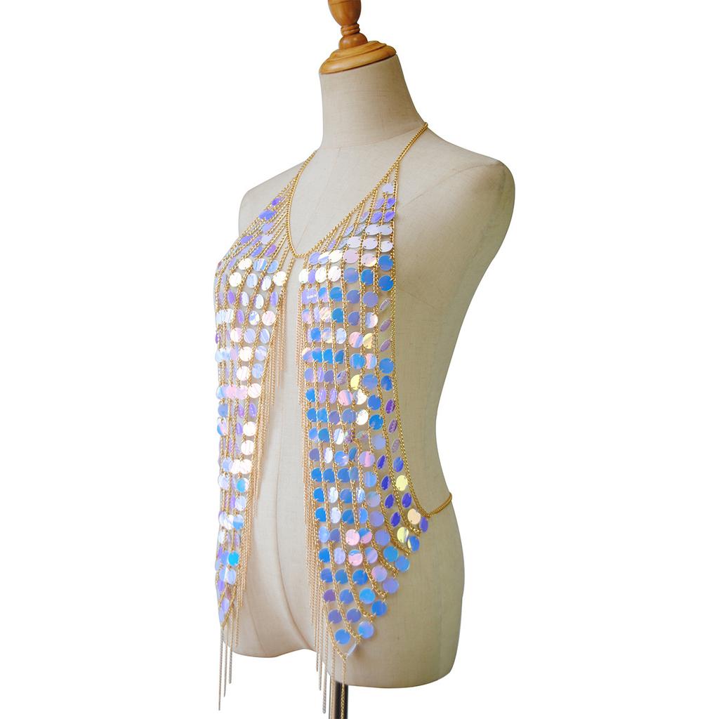 Metal Sequin Hollow Tassel Body Chain Harness Necklace Bra Chain Paco Rabanne Rhodoid Disk Bikini Metal Fashion Body Chains