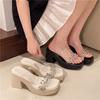 Fashion Block Heel Platform High Heel Slippers Women Summer New Rhinestone Sheer One Strap Outside Wear with Skirt Sandals