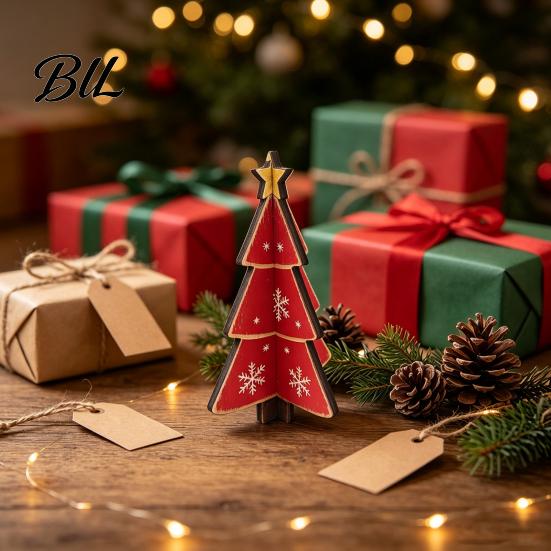 Easy Storage Seasonal Decorations Wooden Christmas Tree Tabletop Decoration, Rustic 3D Interlocking Ornaments, Vintage Reusable Eco Friendly