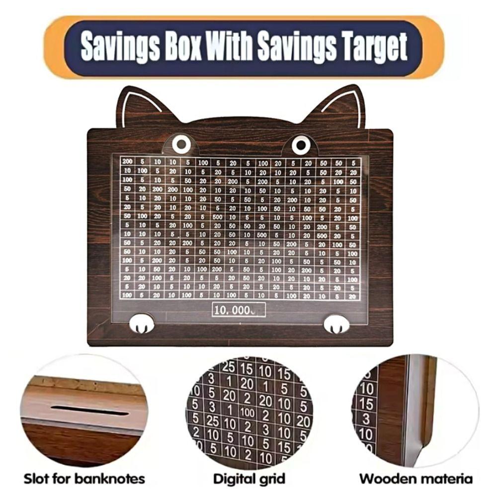 Cartoon Cat Money Saving Box Wooden Money Storage Bank Coin Storage Box for Adults and children