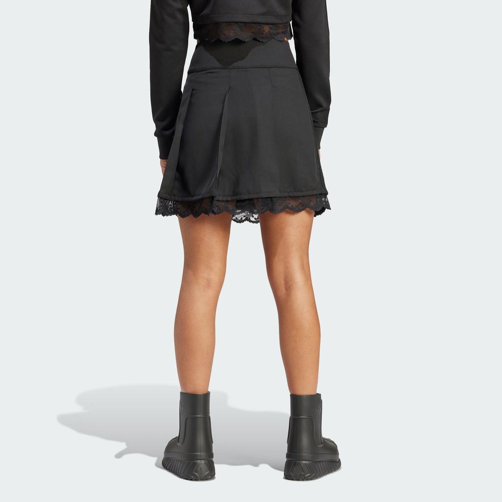 Adidas Originals Pure Color Lace Trim Sporty Casual Mini Skirt Women Bottoms Black IZ5002
