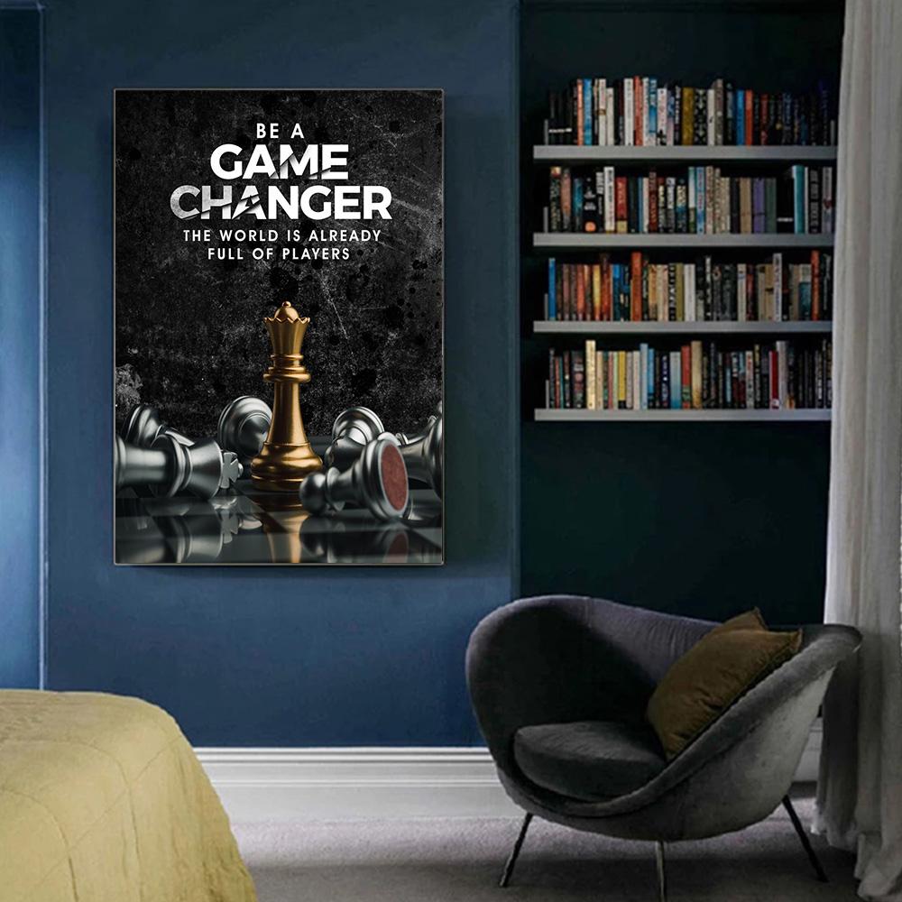 GAME CHANGER Golden King Canvas Printed Mural Posters Chess Is Last Standing In the Chess Board Concept Successful Wall Art Pictures Modern Home Decor
