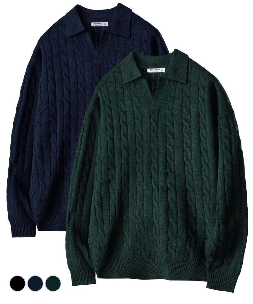 UNTAPPED STUDIO Oversized Cable Collar Knit 3 Colors