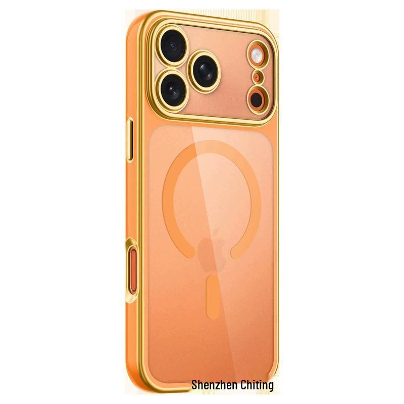 Прозрачный двухцветный гальванизированный магнитный чехол для iPhone 17 Pro Max с полным покрытием линзы Apple 16, мягкий.