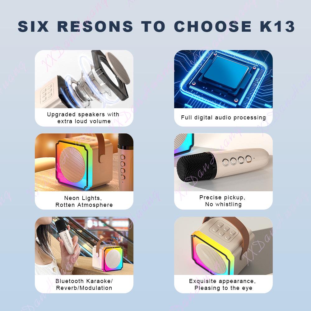K13 All-in-One Wireless Bluetooth Karaoke Microphone and Speaker for Home & Outdoor Kids