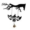 Halloween Door Decoration Ghost Swing Bat WELCOME Wind Chime, Bell with Vintage Copper Front Hanging Tag Bells, Rustic Wooden Ornament for Haunted