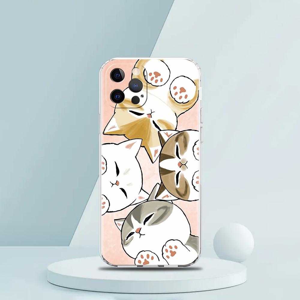 Мягкий прозрачный чехол-бампер из ТПУ для iPhone 16 15 14 13 12 11 Pro Max XR 8 7 Plus Ударопрочный корпус Милый чехол с рисунком мультяшного кота