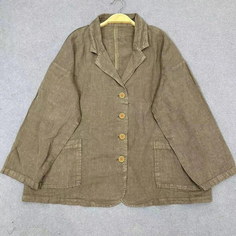 Johnature Весенние винтажные простые куртки с отложным воротником, простые повседневные свободные универсальные карманы на пуговицах, женские пальто