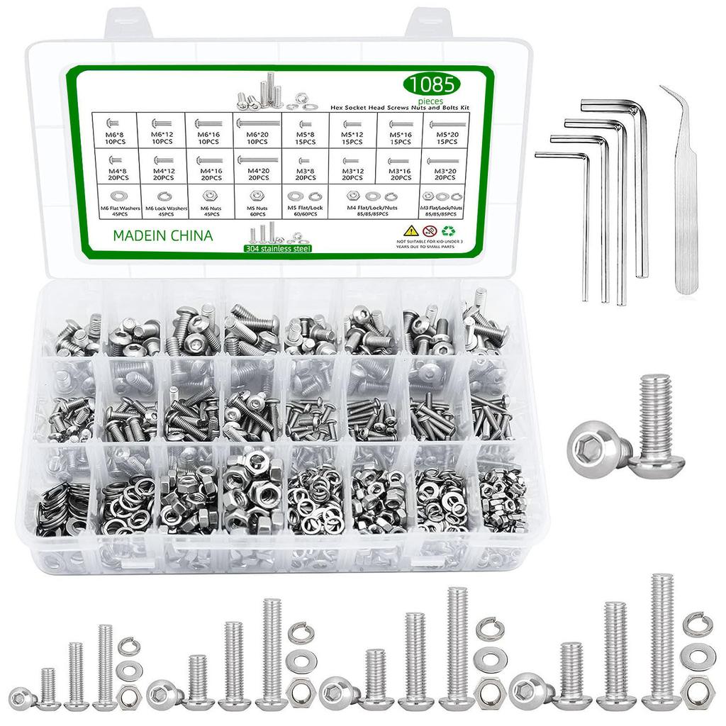 Набор винтов с шестигранной головкой и полукруглой головкой 1085 шт. ISO7380 винт с шестигранной головкой и полукруглой головкой с коробкой для гаек