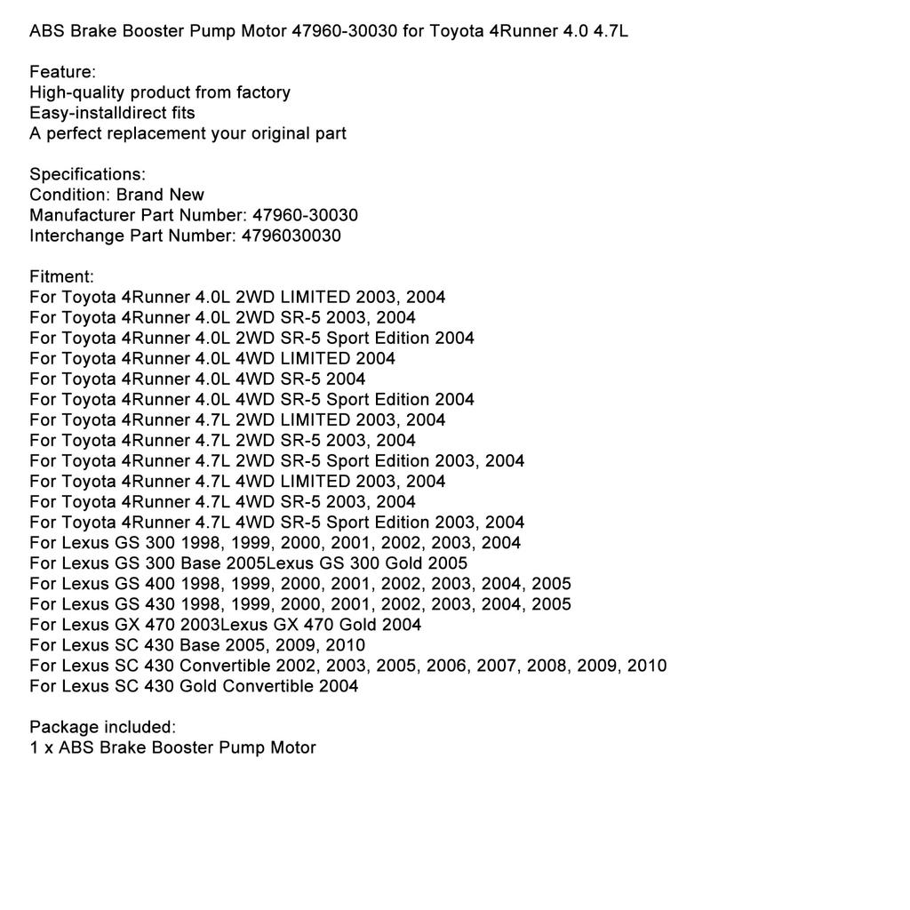 Мотор насоса усилителя тормозов ABS 47960-30030 для Toyota 4Runner 4.0 4.7L