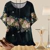 Тенденции женской моды Повседневная свободная весенняя рубашка Женская рубашка с коротким рукавом, масляная живопись, растения, розы, напечатанные топы