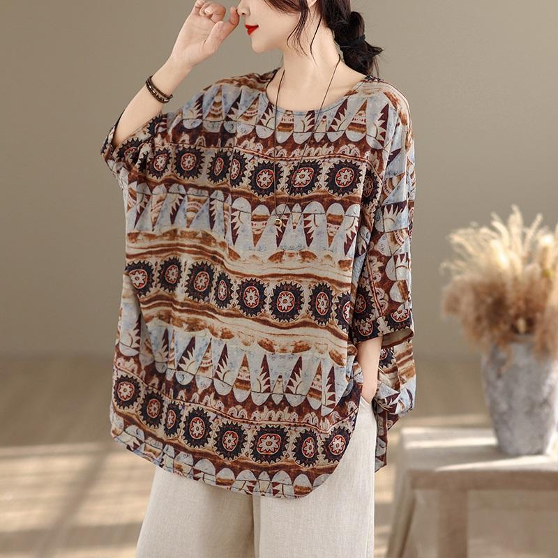 Короткий рукав, свободная винтажная футболка с цветочным принтом, повседневная, свободная, женская летняя футболка