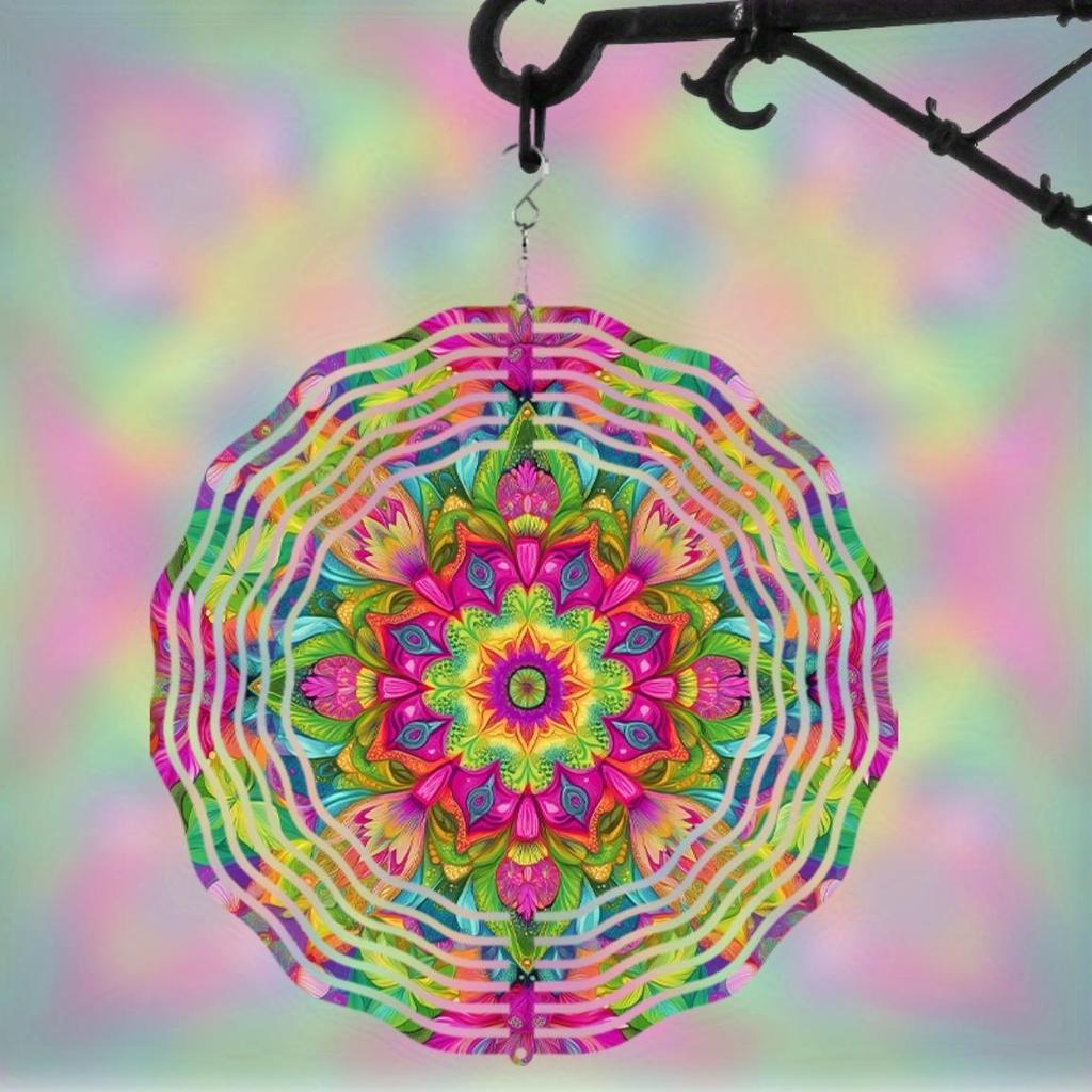 Подвеска-колокольчик с крючком 360 градусов 25,4 см Яркий дизайн мандалы Красочный металлический декор для сада, патио, балкона Все сезоны Прочный уличный декор