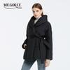 Winter Cotton Women's Jacket Long Sleeve V-Neck Loose Coat Casual Belt Hidden Buckle Parka Fancy Design