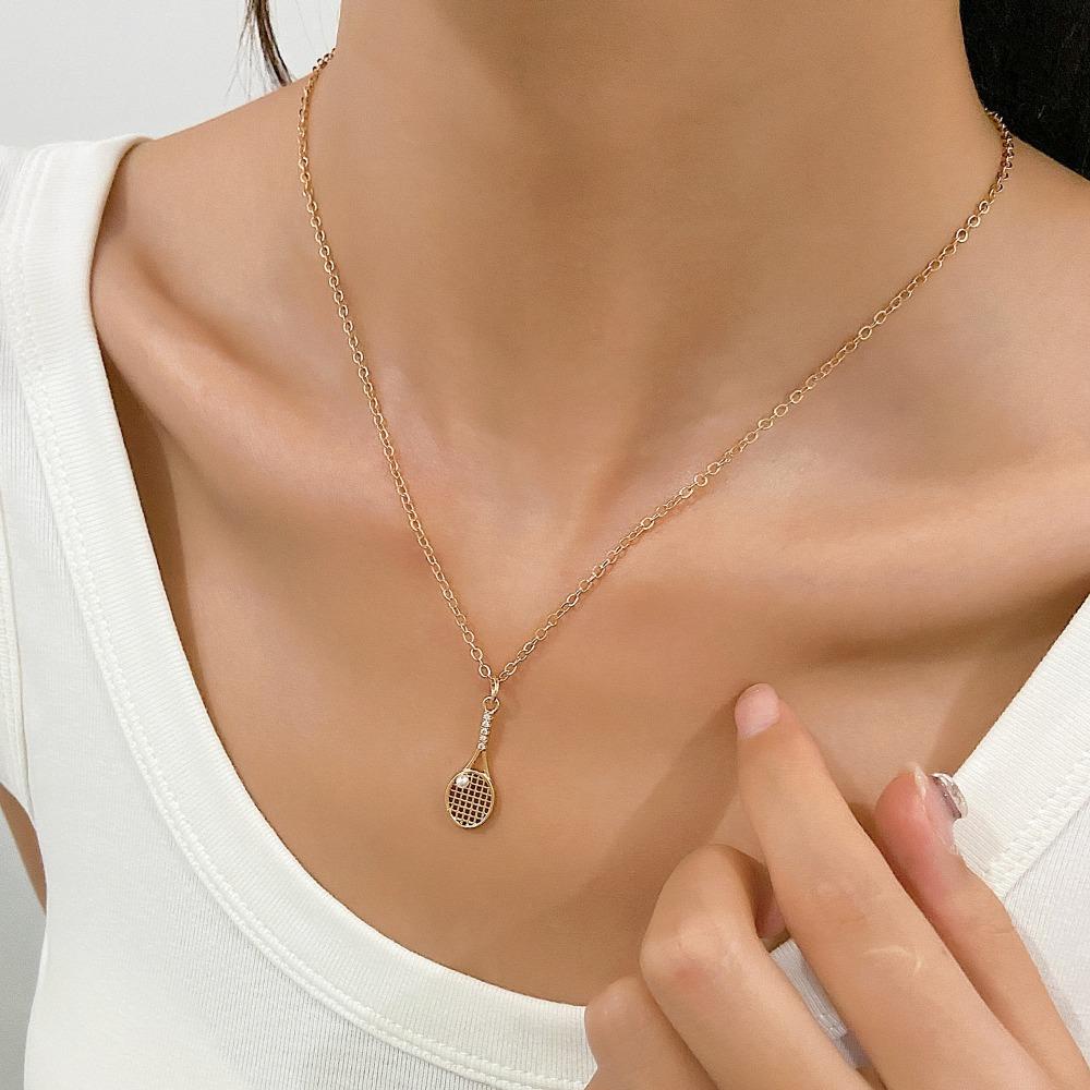 Creative Design Charm Tennis Racket Pendant Necklace for Women Personality Gold Zircon Hip Hop Rock Collar Jewelry Gift