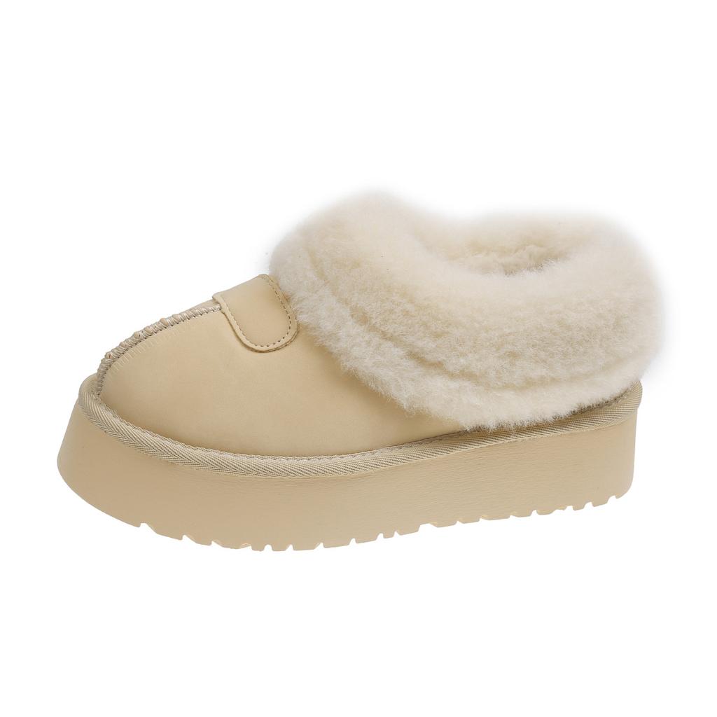 Кожаная поверхность на толстой подошве теплые зимние сапоги женская обувь обувь Мао Мао 2025 новая зимняя бархатная утолщенная хлопковая обувь-хлебцы женская