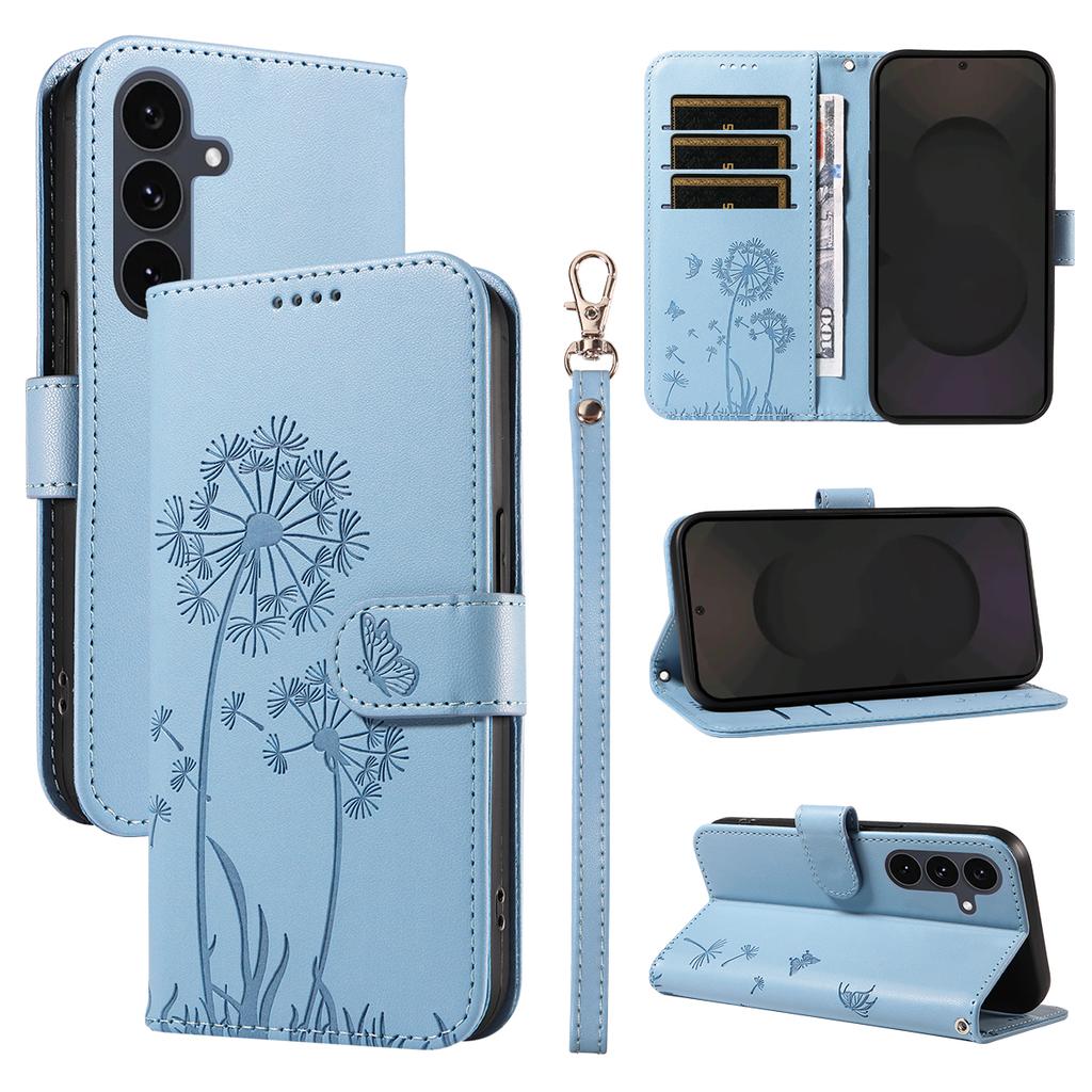 For Samsung Galaxy S25 FE Leather Wallet Case with Strap Dandelion Imprint Phone Stand Cover