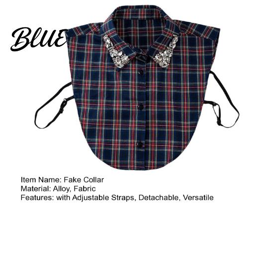 Elegant Detachable Collar Women Plaid Fake Red Blue Christmas Fashion