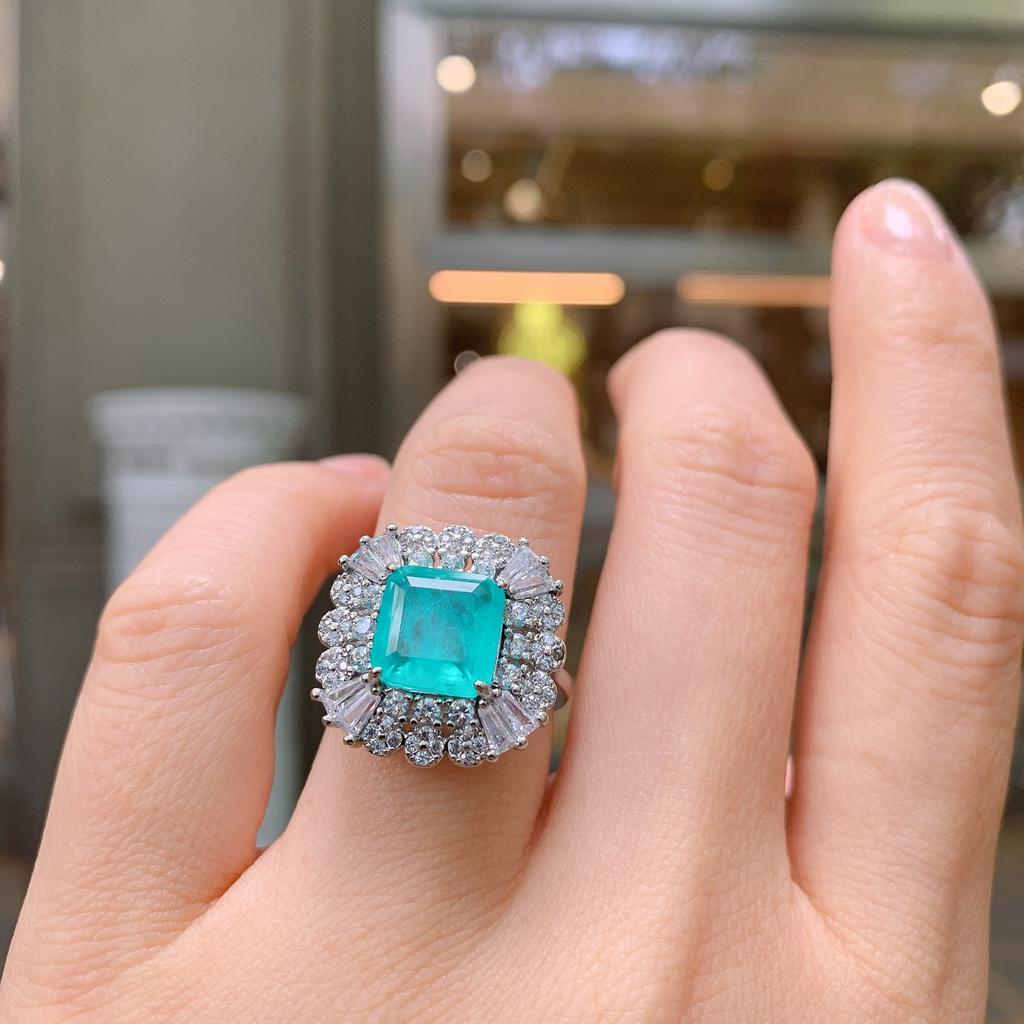 Ювелирные изделия Мода Цвет Сокровище Параиба Кольцо Гальваническое Моделирование Простое Циркон Кольцо Женское