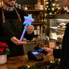 Adjustable Height QR Code Stand Christmas Tree Payment Wand, Novelty Tap Pay Telescopic Star Office Desk Accessories for Wand Card Holder, Fun