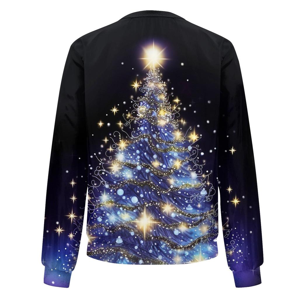 Женская легкая короткая куртка с длинными рукавами на молнии с принтом, повседневная стеганая куртка с карманами, рождественская