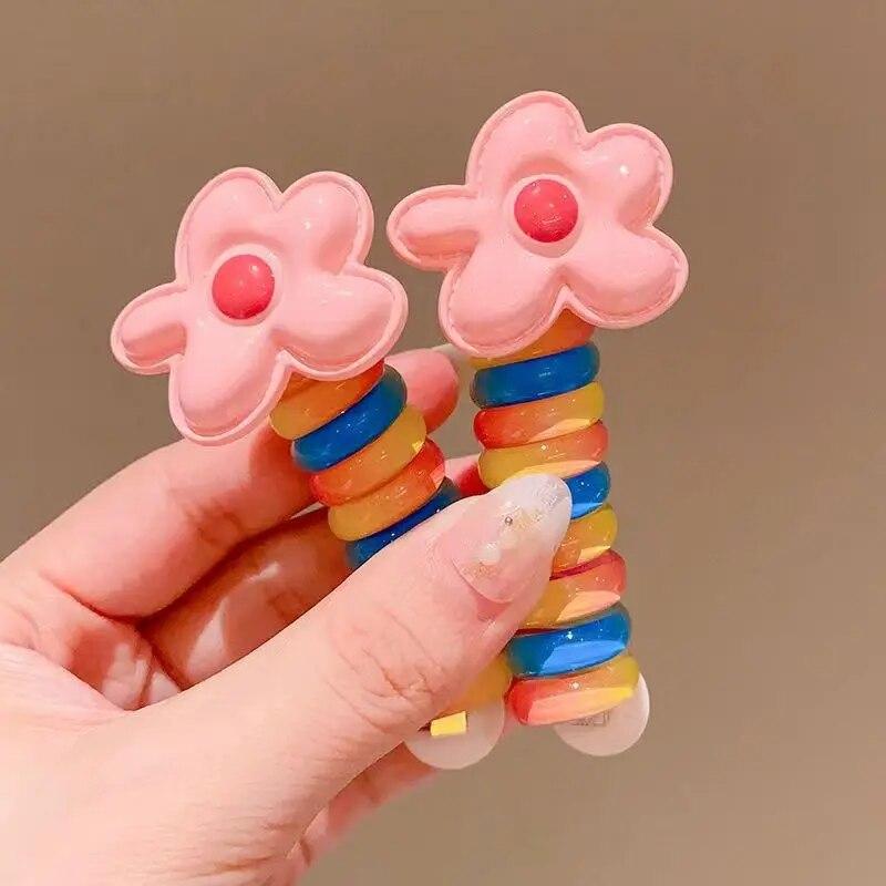 2 шт., эластичные резинки для девочек, детские телефонные резинки для волос, спиральные резинки для волос, веревка для волос, хвост, аксессуары для волос