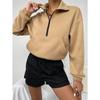 QICED Women's Fashion Zip Collar Long Sleeve Autumn Winter Casual Blouses & Shirts Casual Chic