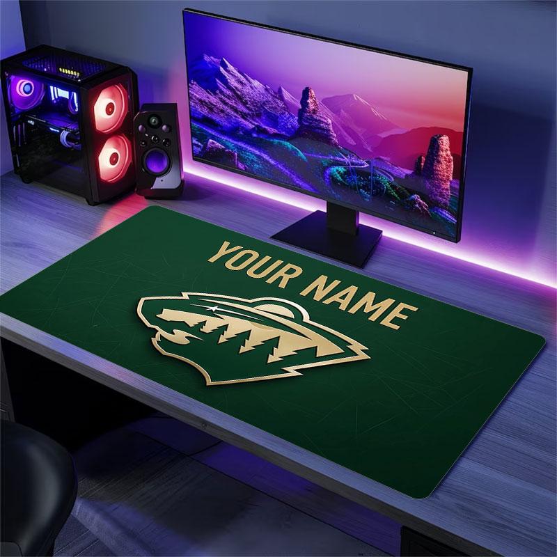 Custom Name,Minnesota Wild Mouse Pad, Large Gaming Desk Mat, Non-slip XXL Mousepad for Laptop & Tablet, Mini PC Playmat with Stitched Edges