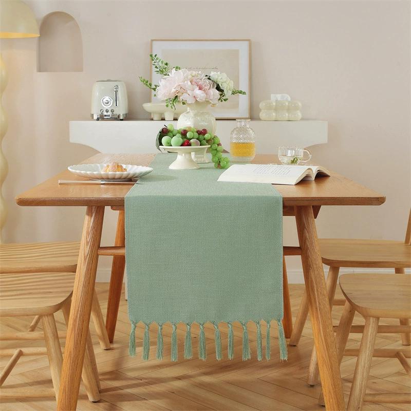 Tassel Table Runner, Linen Blend Rustic Farmhouse Style Kitchen Table Decoration Holiday Wedding Party Dinning Decor