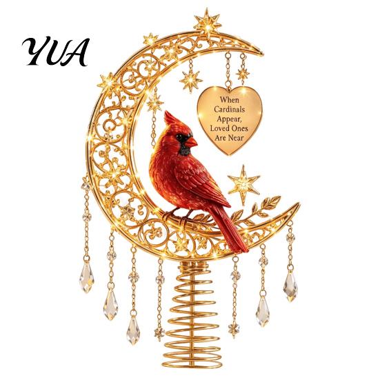 Rustic Holiday Tree Decor Lighted Memorial Christmas Topper, Angel Red Bird Reindeer Designs Treetop Ornament Indoor Festive with Warm Glow for Decor,