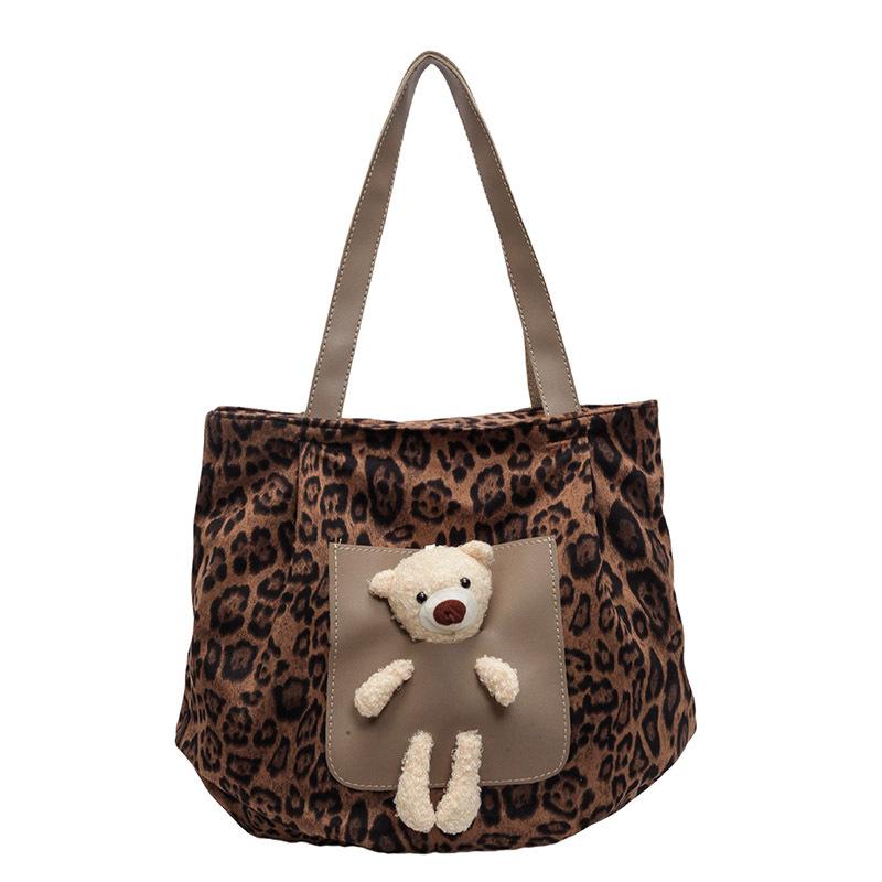 Винтажная леопардовая сумка-тоут большой емкости с принтом медведя через плечо для женщин