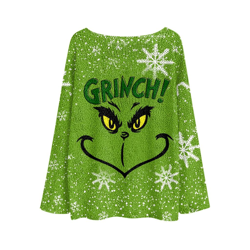 Women's Round Neck Lightweight Sweater Casual Long Sleeve Christmas Print Knit Pullover.