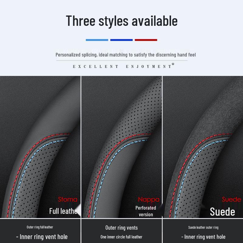 Genuine Leather Steering Wheel Cover for Hyundai: Elantra, Sonata, Santa Fe, ix35, Tucson, Feista, Mingtu - Ultra-thin Design.