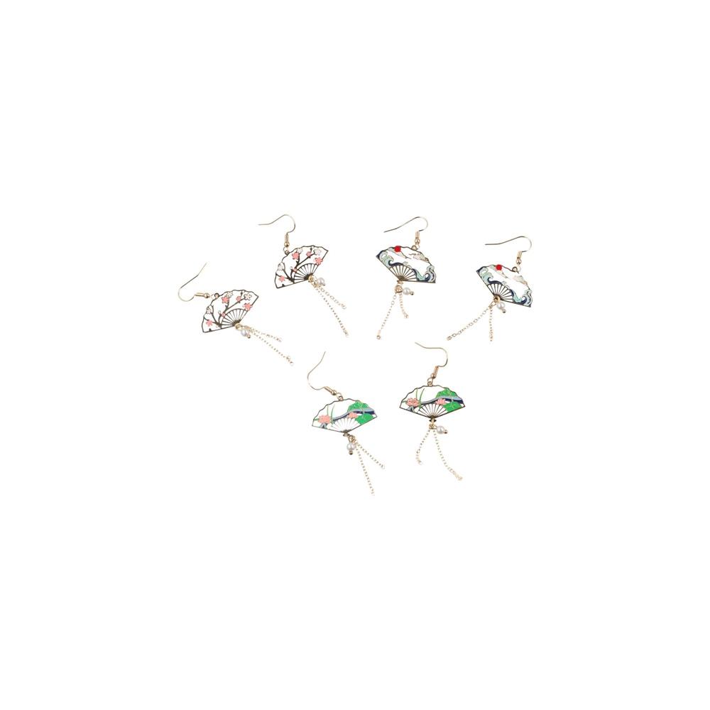 Blossoms Cloud Lotus Tassel Pendant Pearl Long Drop Earrings Hollow Fan Ear Hoop Chinese Elements