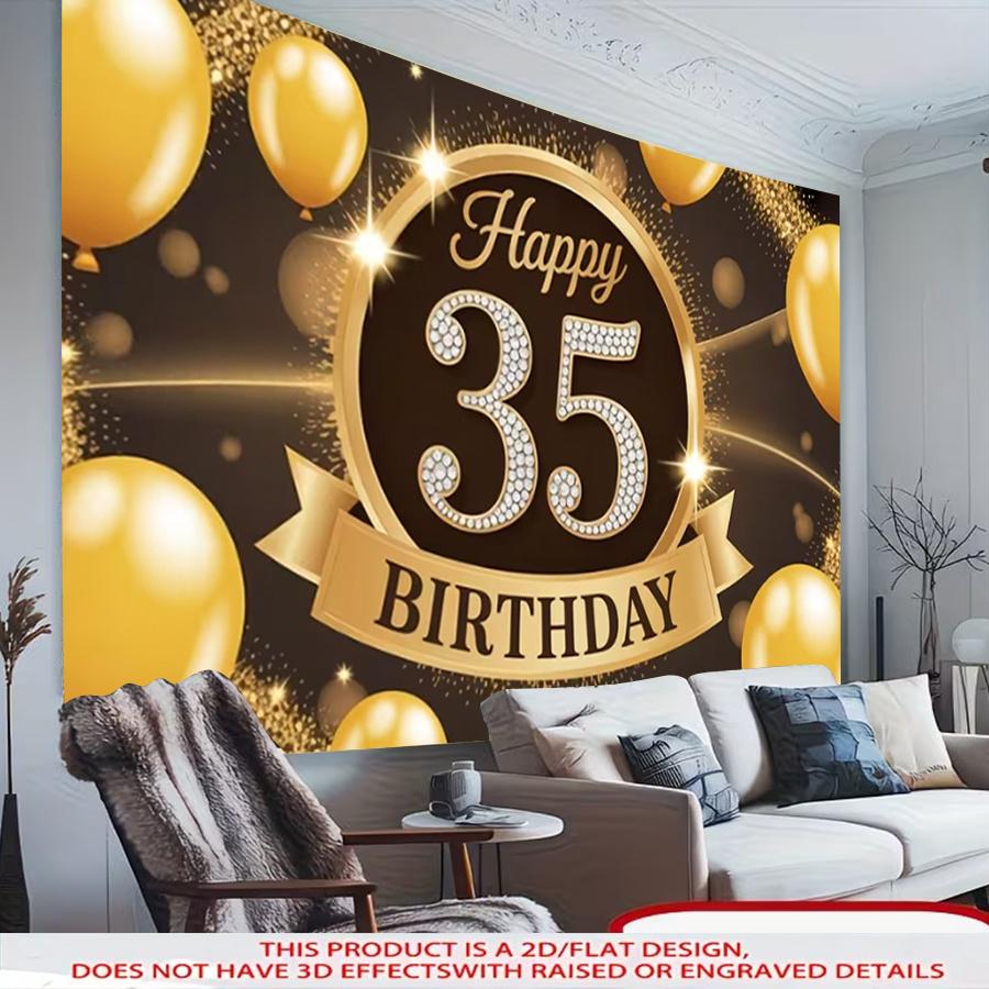 1pc 2D 35th Birthday Theme Decorative Banner Print Living Room Bedroom Garden Scene Birthday Party Indoor Outdoor Decor Decor Party
