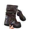 Removable Thick-soled Trouser Boots Two Wear Belt Buckle Short Boots Round Head Retro Stacking Boots Women's Western Boots Medium Boots