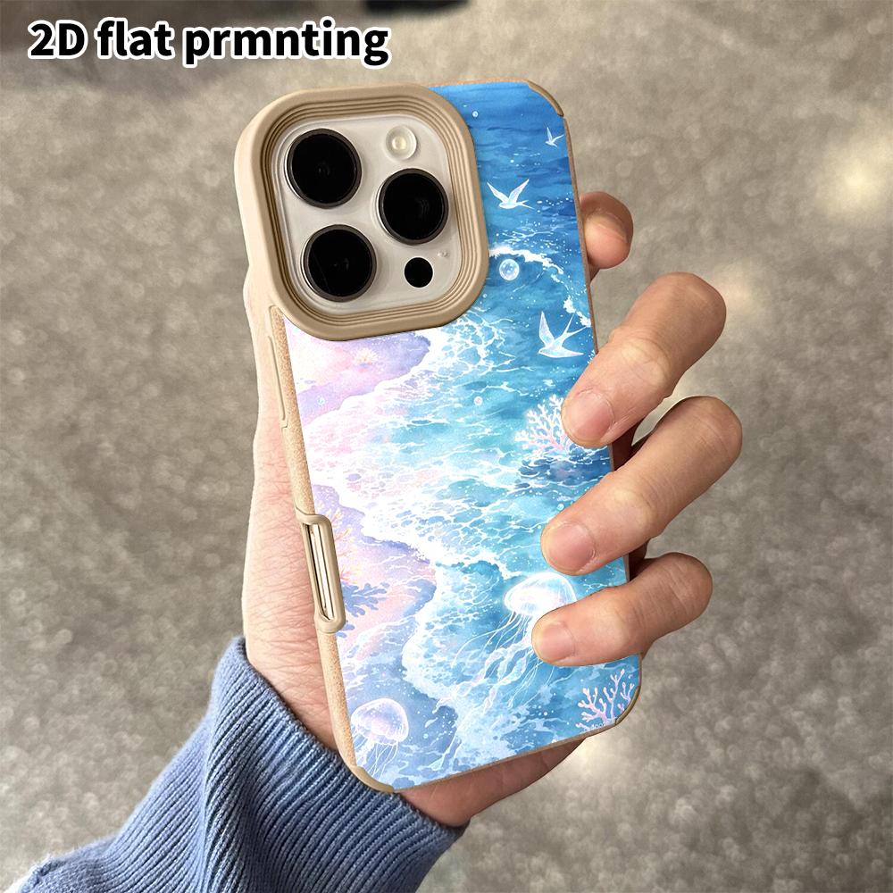 Phone Case: 2D flat lambskin suitable for iPhone 18 17 16 15 14 13 Pro protective case, ocean jellyfish, Christmas and Halloween gifts