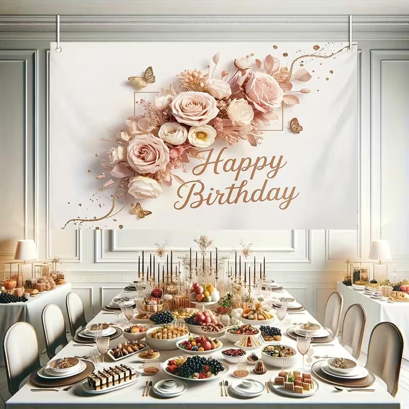 2D Happy Birthday Floral Backdrop Butterfly Party Background