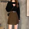 WTEMPO Women Solid Mini Skirts with Belt Summer High Waist Slim A-line Skirts Girl's All-match Casual Short Skirts Streetwear