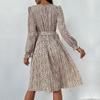 Women's O Neck Long Sleeves Fall Lace Up Print High Waist All Match Dress