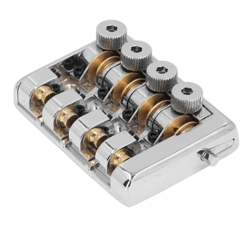 Легко устанавливаемый безголовый бридж для 4-струнной бас-гитары со сменными фиксаторами струн (Серебряный)