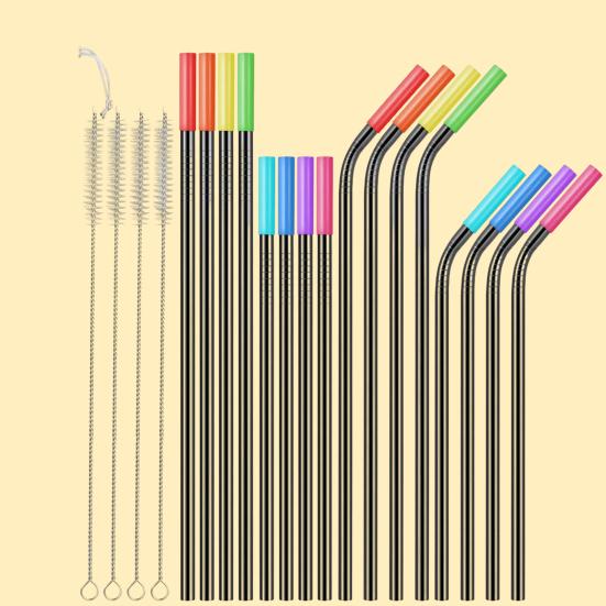 16 шт./компл., яркие цветные соломинки с силиконовыми наконечниками, устойчивые к ржавчине металлические трубочки, которые можно мыть в посудомоечной машине, соломинки для питья с чистящей щеткой