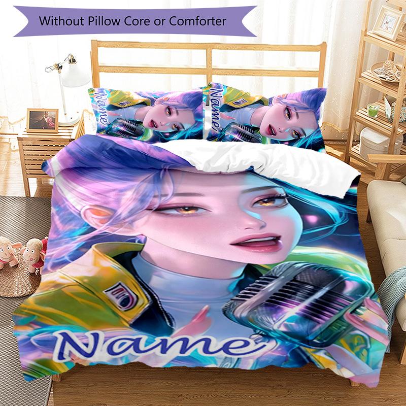 3pcs KPop Demon Hunters33 Cover Set - Personalized Name, HD Printed Bedding with 1 Cover and 2 Pillowcases - Perfect for Home Decor, Easy Care