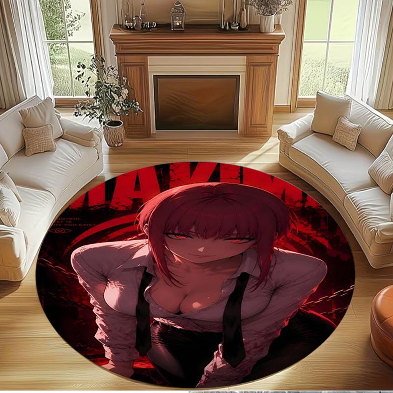 Makima Chainsaw Man Print Round Rug, Washable Floor Carpet, For Entryway Dorm Laundry Room Office Study, Home Decor Birthday Christmas Gift