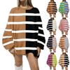 Women's Fashion Loose Striped Knit Long Sleeve Sweatshirt Casual Patchwork Sweater