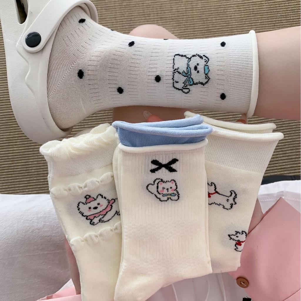 Korean Cute Mid-Leg Socks Versatile Casual Socks Cotton Cute Cartoon Pile Socks