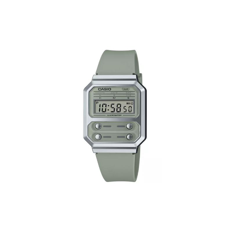 Casio Водонепроницаемость 30 метров Кварцевый полимерный ремешок для мужчин и женщин Зеленый циферблат A100WEF-3A