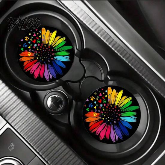 2PCS Car Coasters, with Tree of Life Pattern Printed, Non-Slip Reusable Thermal Pads, Wear-Resistant Stain-Resistant Car Cup Holder, for Home Bar